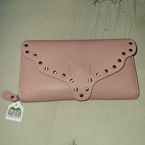 NWT Studded Wallet Pink Womens Several Multi Compartments Zipper